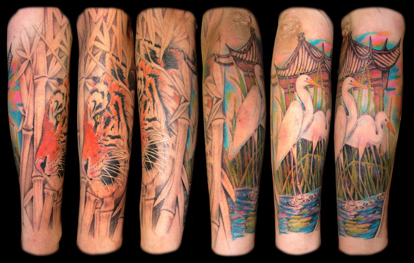 lower arm sleeve tattoo by