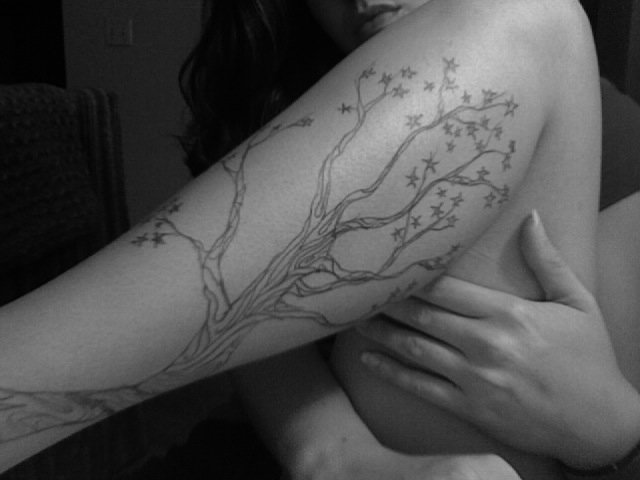 star tattoos leg. star tattoo. Tree on my Leg