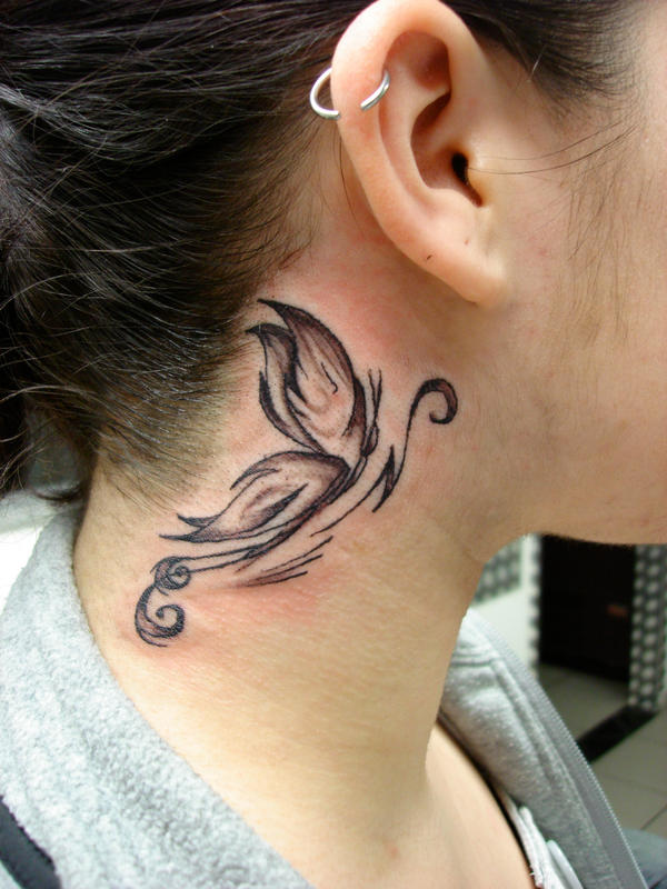 Women Neck Butterfly Tattoo