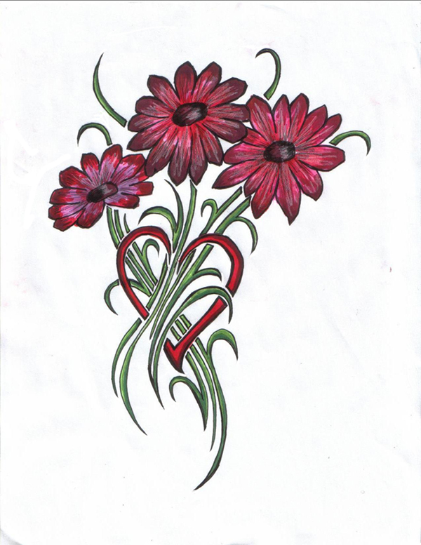 Bouquet from the Heart - flower tattoo