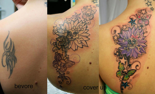 Cover Butterflies Skull TaT | Flower Tattoo