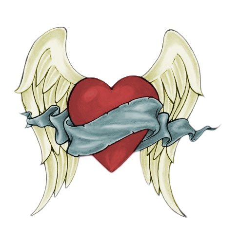 a love heart tattoo with wings