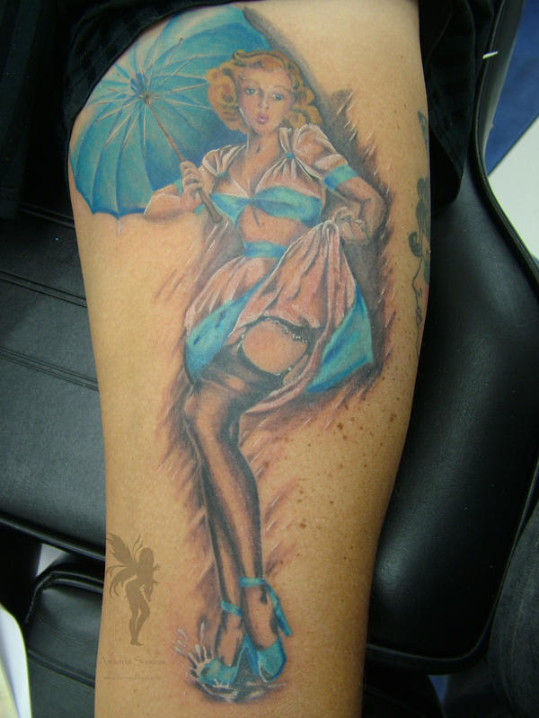 In the Rain Pin up Tattoo by