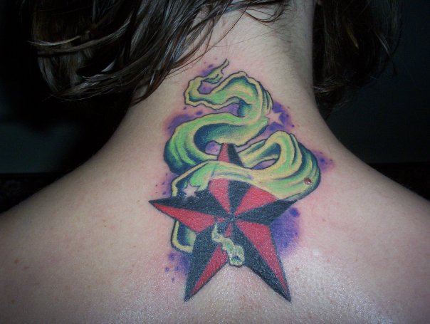 Nautical star neck tattoo