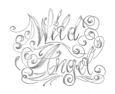 (chicano letter angel desig ) tattoo design lettering