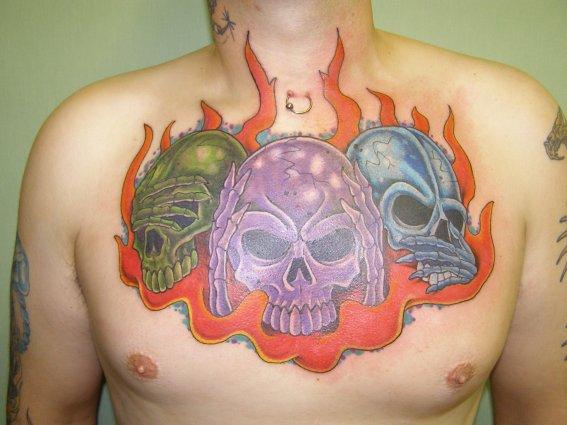 Hear no see no speak no evil - chest tattoo