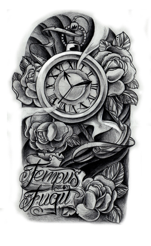 Time Clock Tattoo Drawing Designs