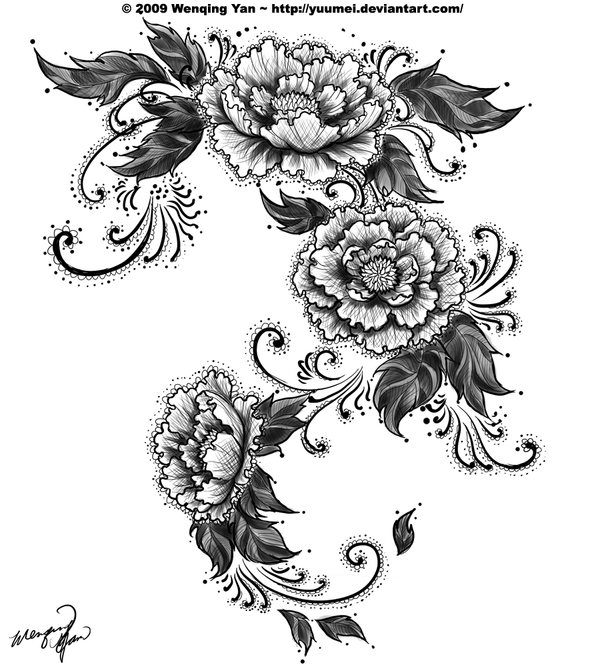 Lace Peonies Tattoo commission by yuumei on deviantART