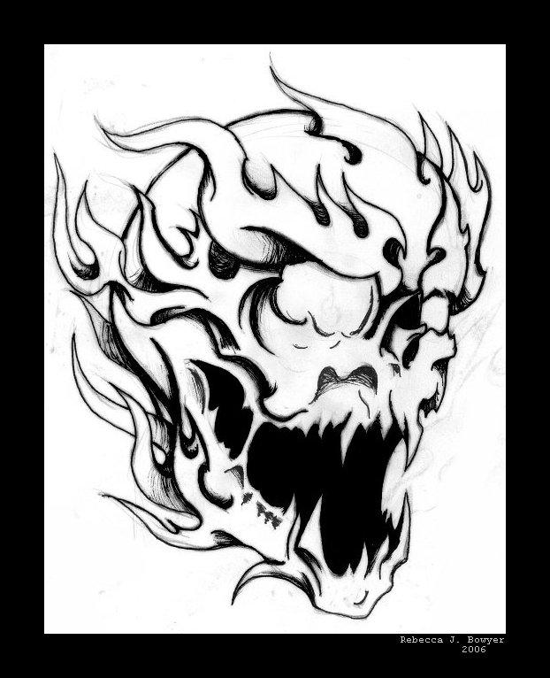 Flaming Skull - chest tattoo