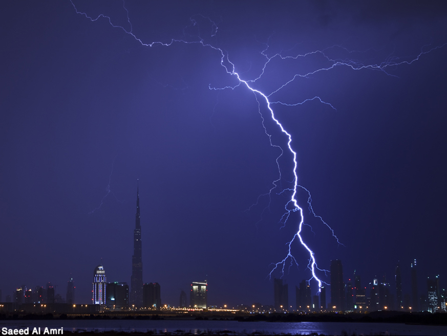 Lightning and Burj Khalifa by Saeed Al Amri