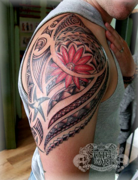 Maori with flower - flower tattoo