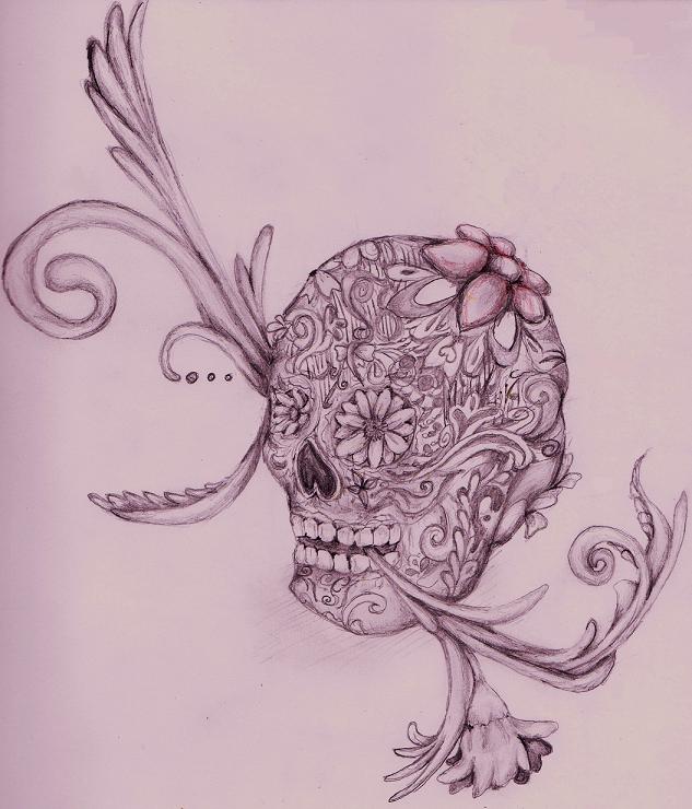 skull flower tattoo designs 