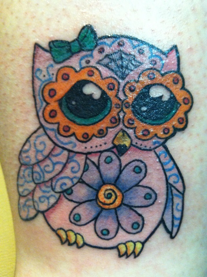Sugar Skull Owl Tattoo