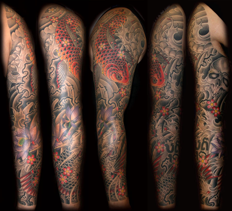 music tattoo half sleeve designs koi fish dragon koi sleeve sleeve tattoos
