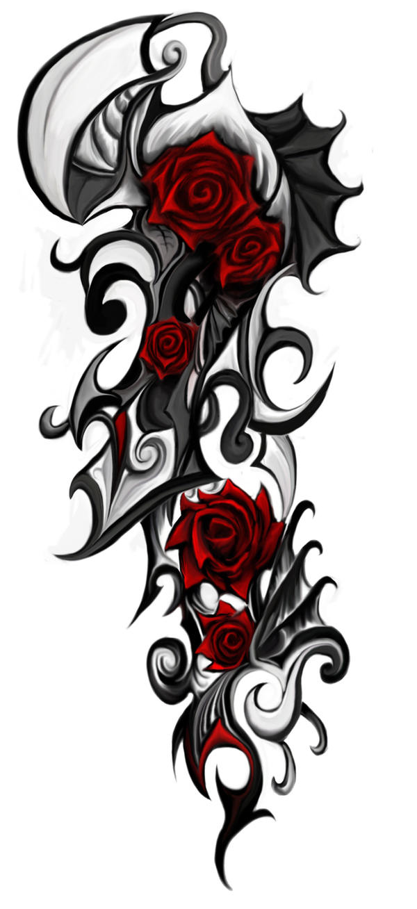 Rose tribal Tattoo by ~Patrike