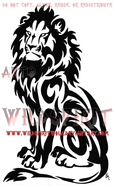 Seated Tribal Lion Tattoo by