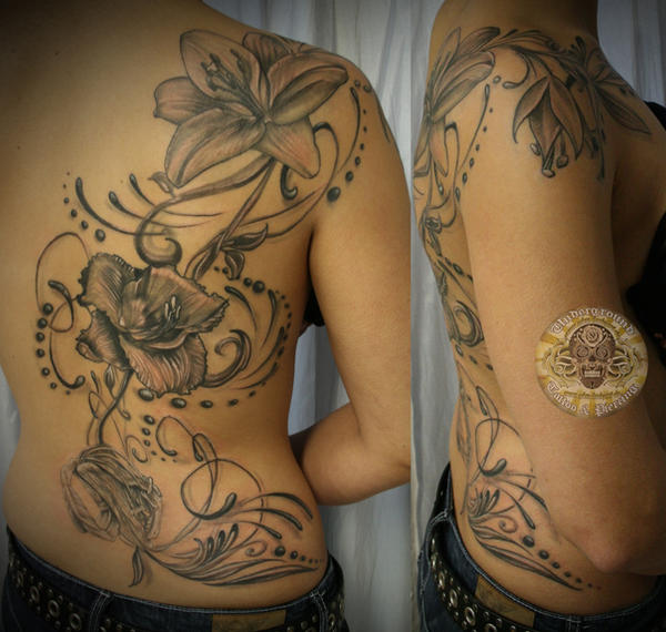 Flower back Lily final - flower tattoo