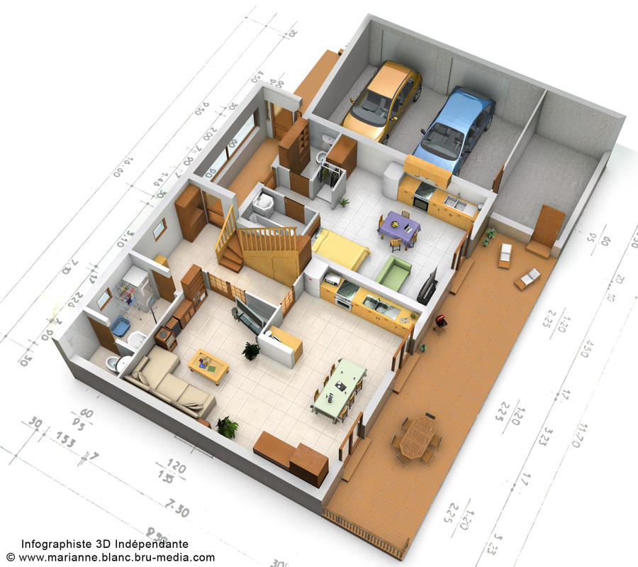plan maison moderne en 3d