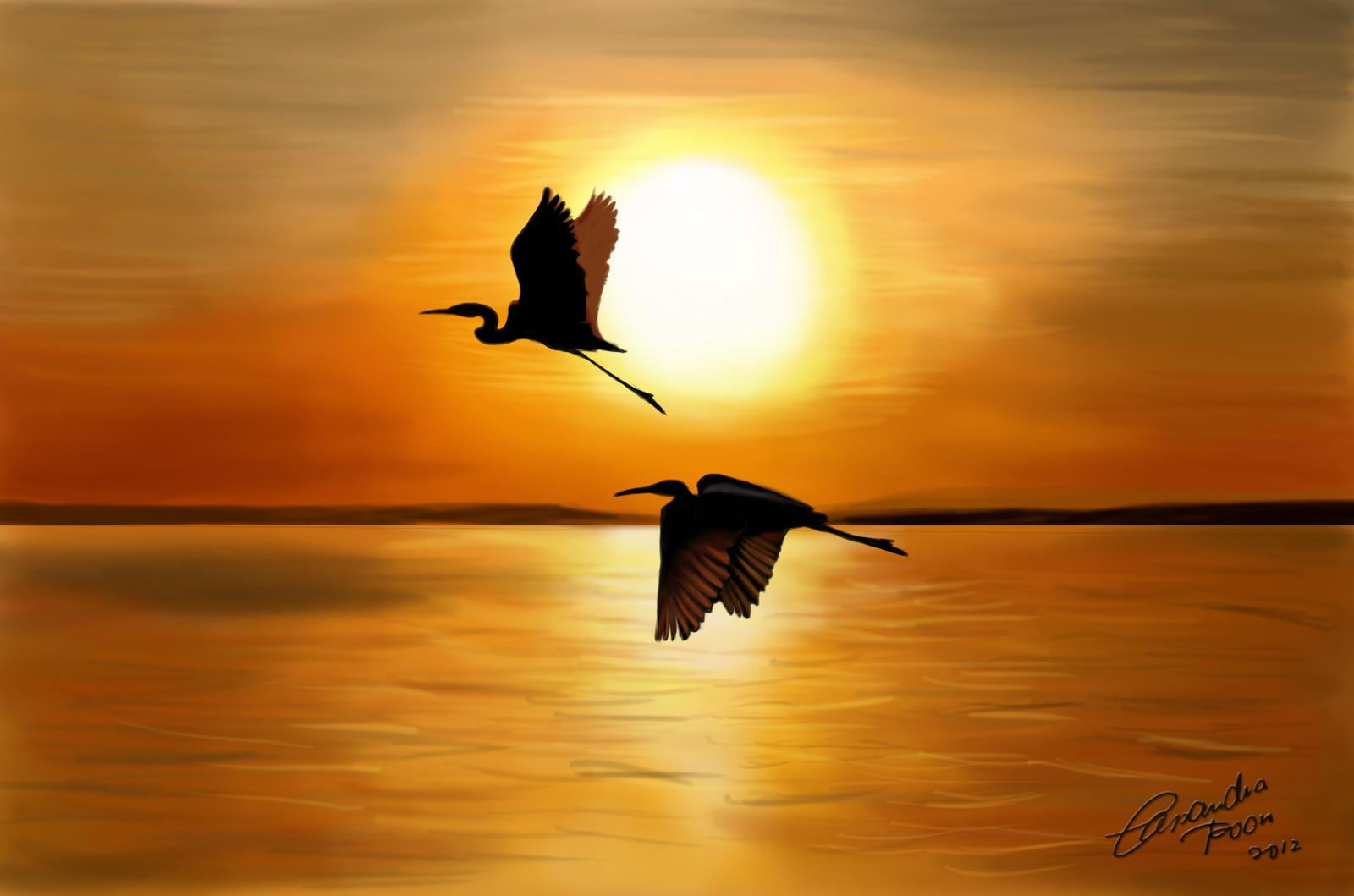 Crane sunrise by CassPoon on DeviantArt