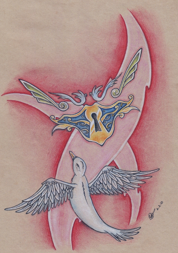bird tattoo. Lock and Bird