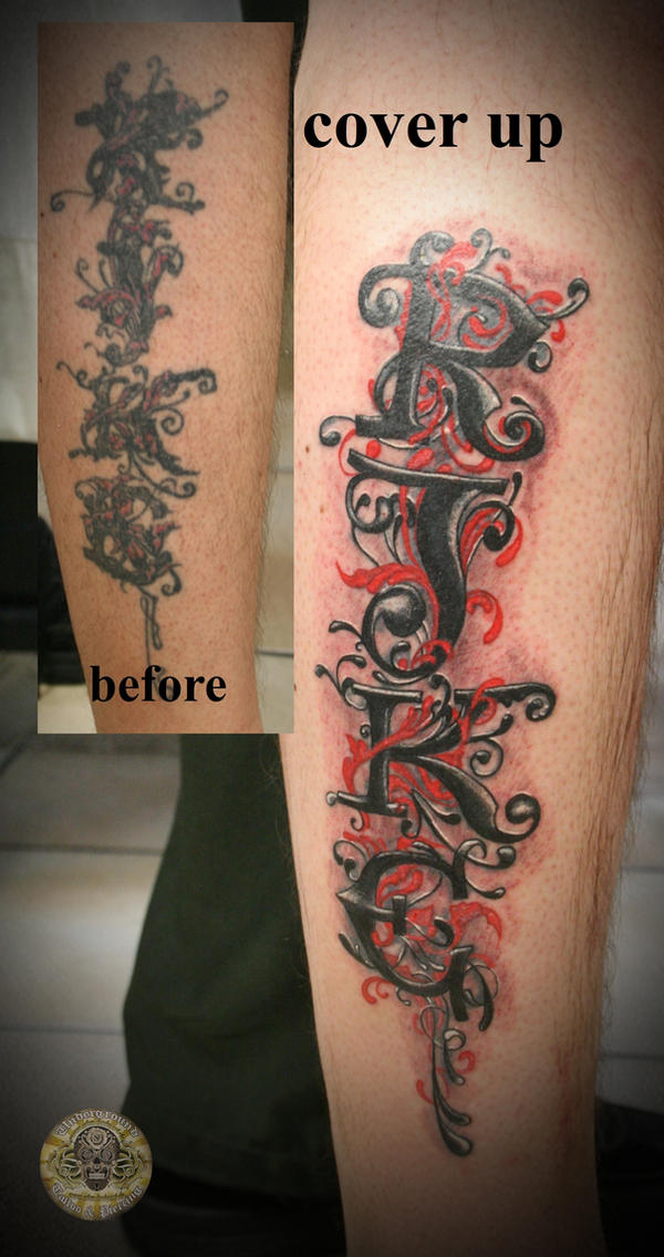 chicano lettering leg finished by 2FaceTattoo on deviantART